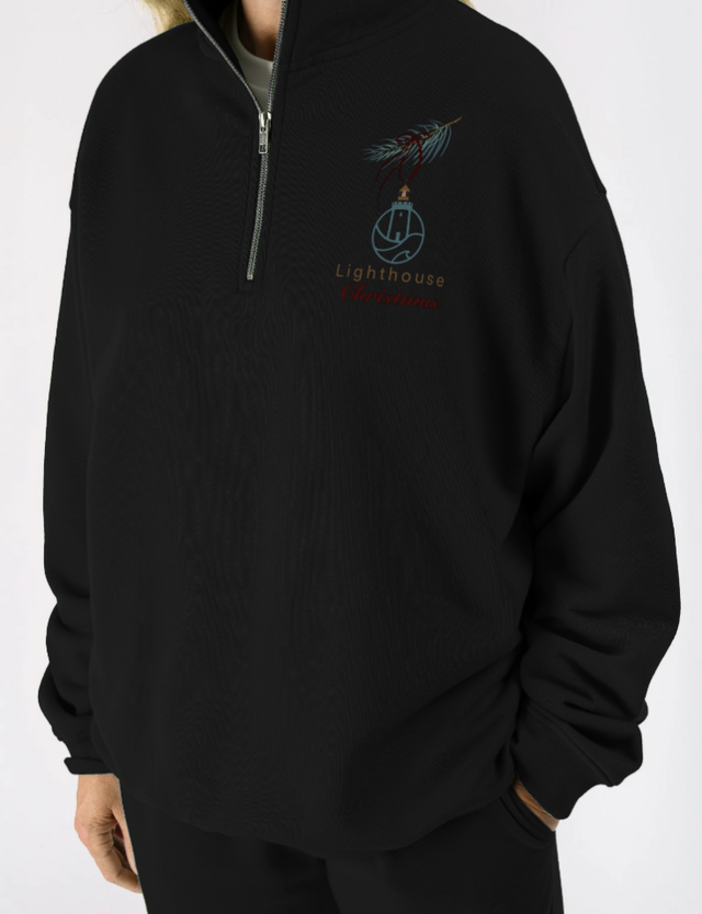 Lighthouse 1/4 Zip Christmas Sweater - Black