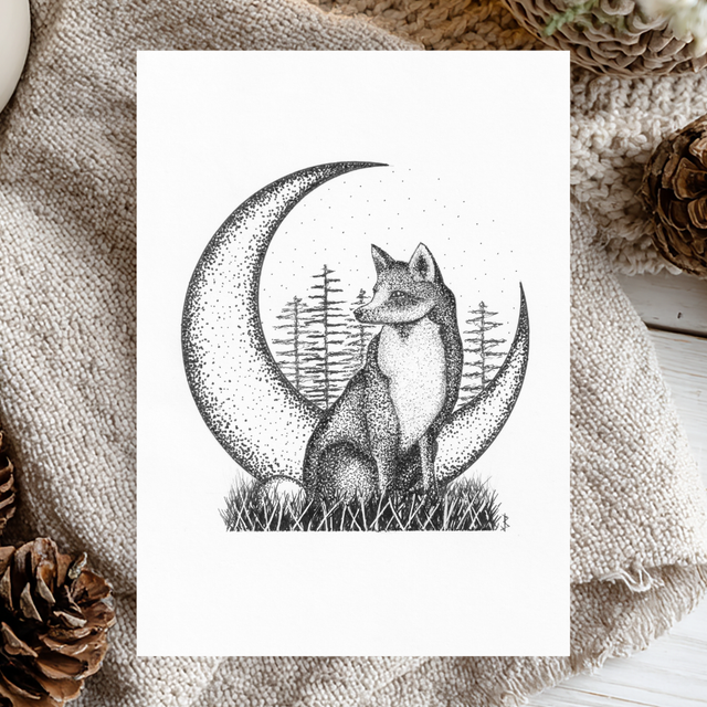 "Irish Fox" Moon Pointillism Art Print (5"x7")