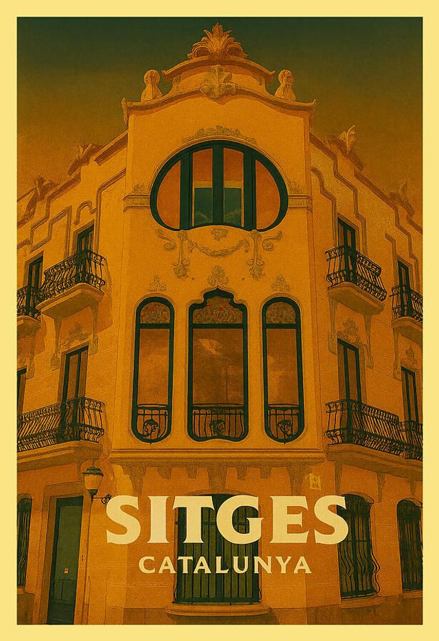 Casa de Manuel Planas Póster vintage de Sitges, Catalunya Elegancia arquitectónica en Sitges