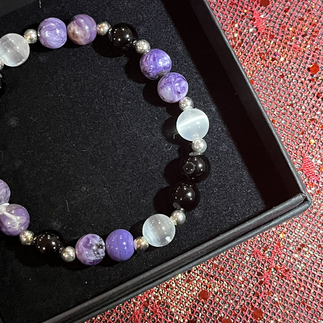 Z- Bracelet 16,5cm - Charoïte, onyx, sélénite - argent 925