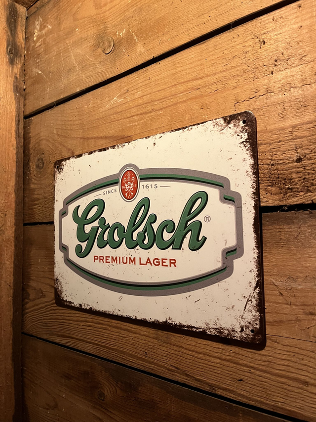 Metalen bierbord Grolsch (donker groen-grijs) - 30 X 20 cm