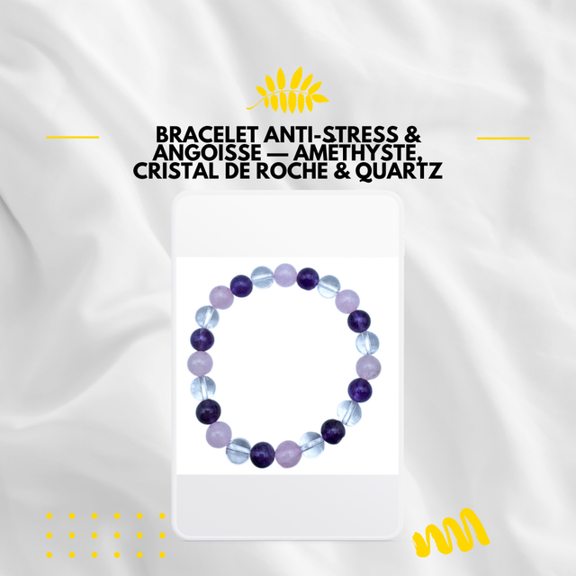 Bracelet Anti-stress &amp; angoisse — Améthyste, Cristal de roche &amp; Quartz Rose