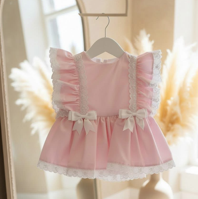 Girls Pink Frill Bow Dress