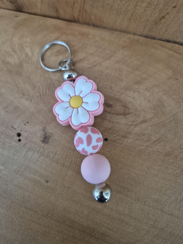 Porte clef fleur rose