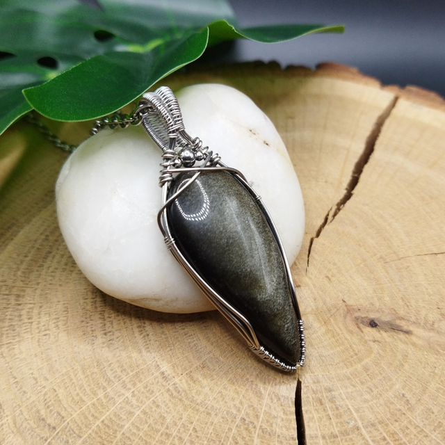 Pendentif Obsidienne Dorée