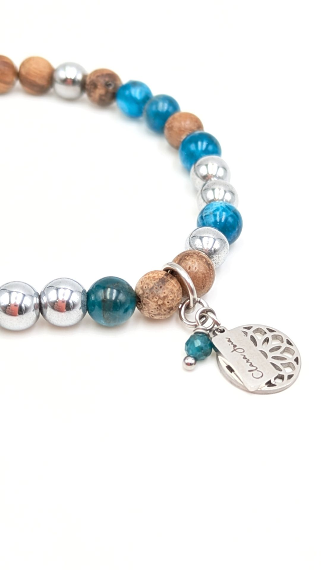 Bracelet Clara Joia Apatite Bois d'Encens Acier Argenté Rosace