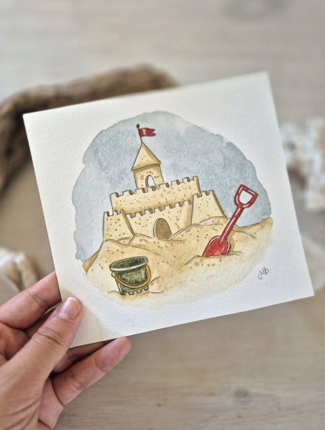 Château de sable - Aquarelle originale