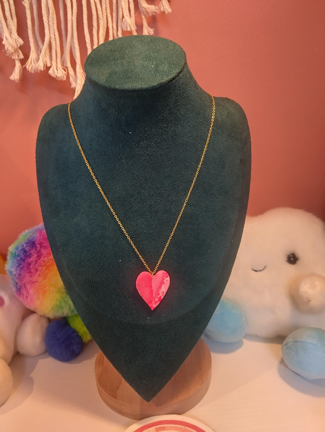 Handmade polymer clay 
Pink Heart Pendant Necklace 