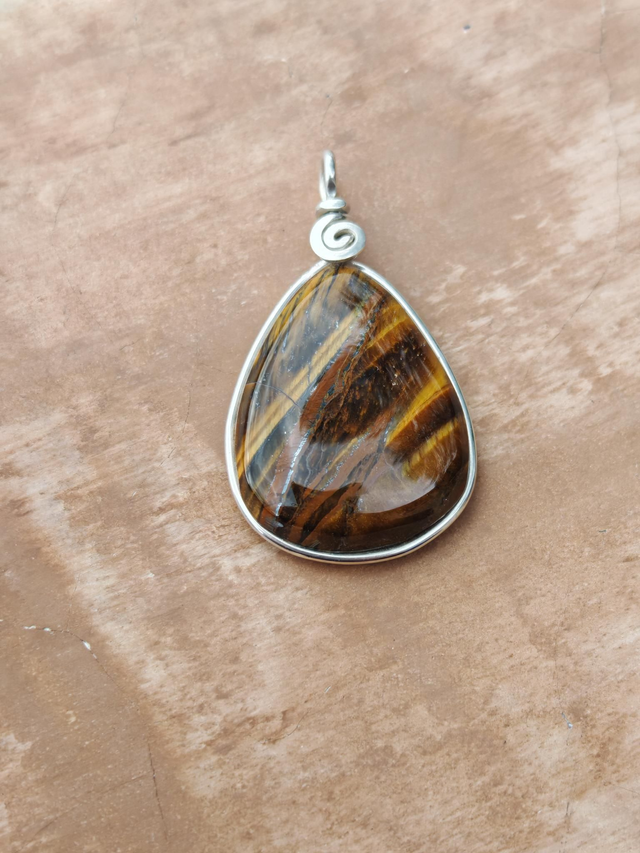 Pendentif Œil de tigre - Argent 925