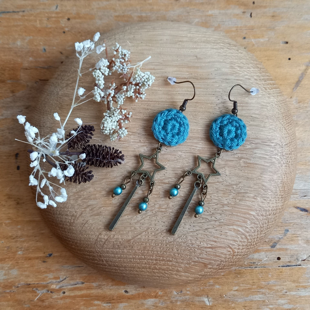 Boucles d&#039;oreille Etoiles filantes - Bleu vert