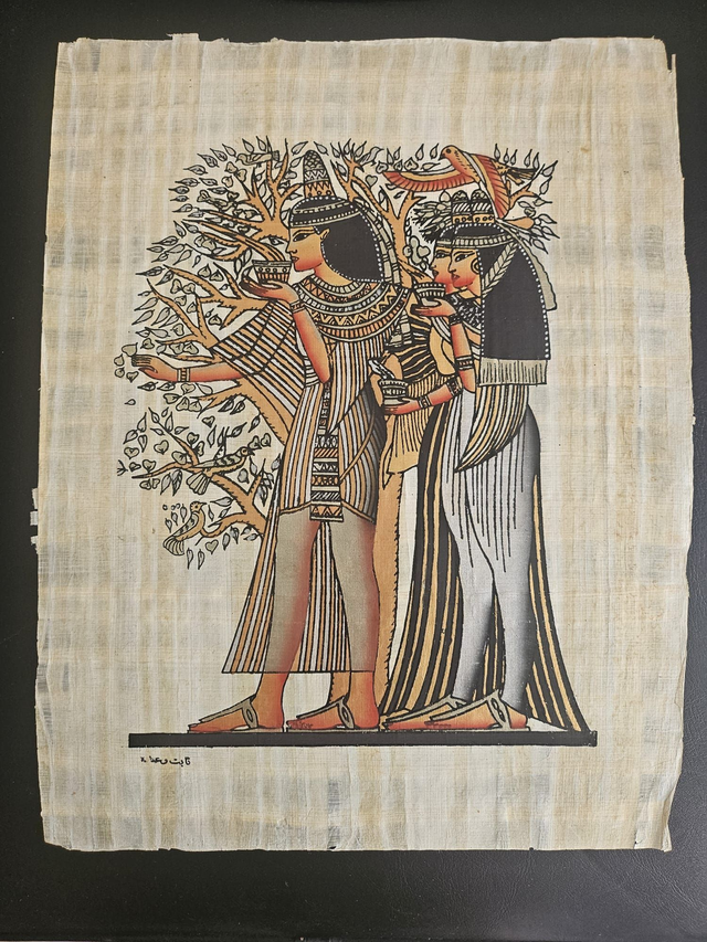 Ancient Egyptian Women Papyrus Art – Traditional Egyptian Offering Scene &amp; Vintage Wall Decor