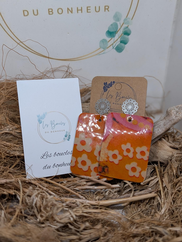 Boucles d'oreilles Léontine orange vernis l002