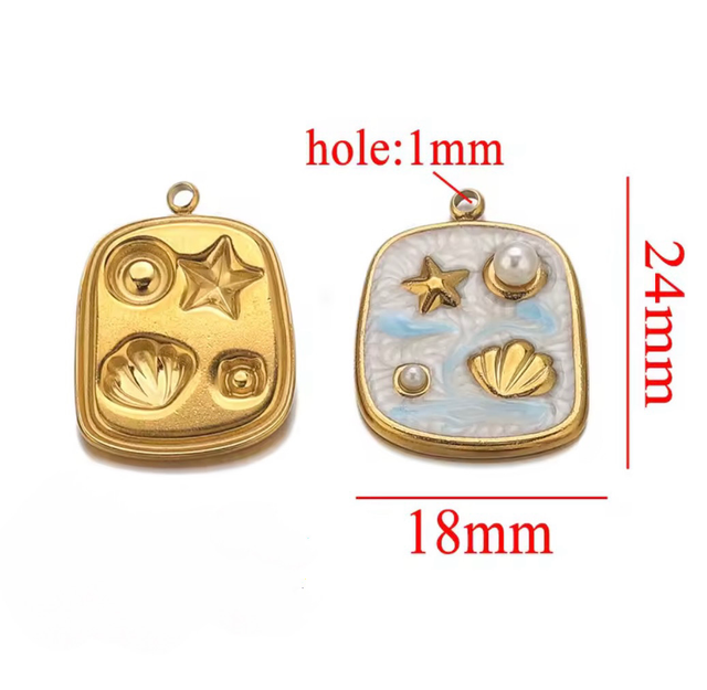 Charm rettangolo conchiglie bianco e azzurro 