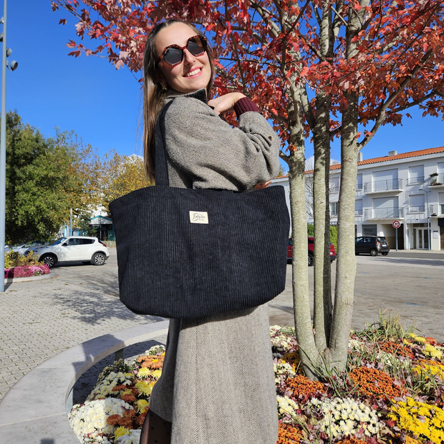 Sac cabas en velours côtelé noir