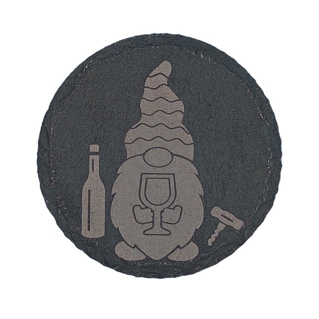 Gonk / Gnome Drinking Wine Circle Slate Coaster