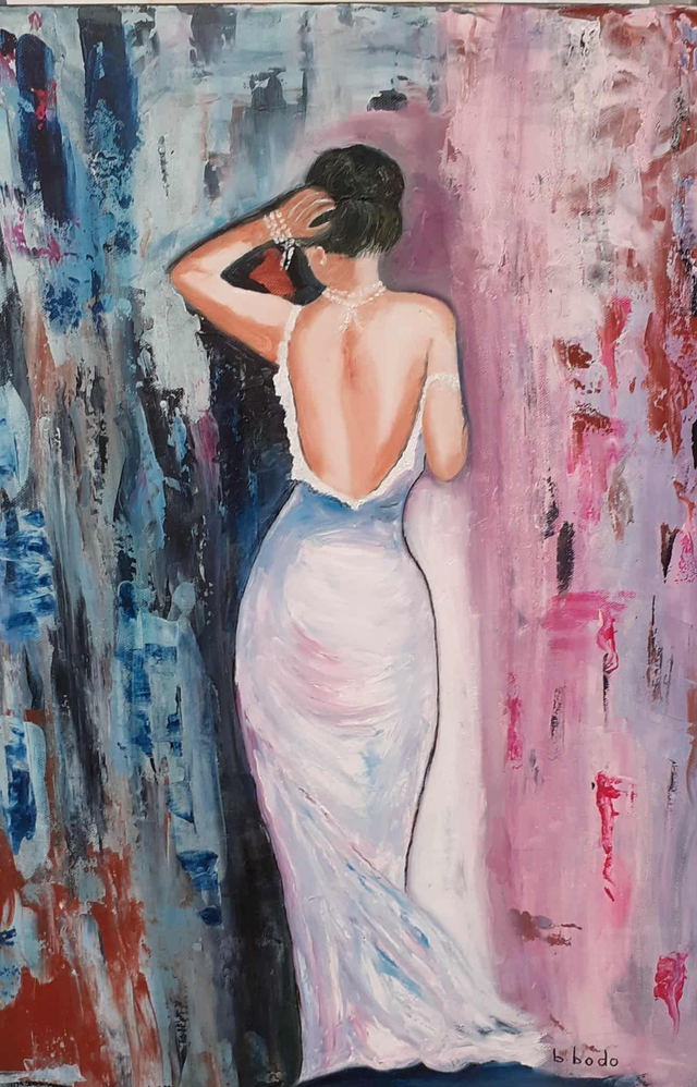 Tableau "Dame de dos" huile sur toile couteau et pinceau