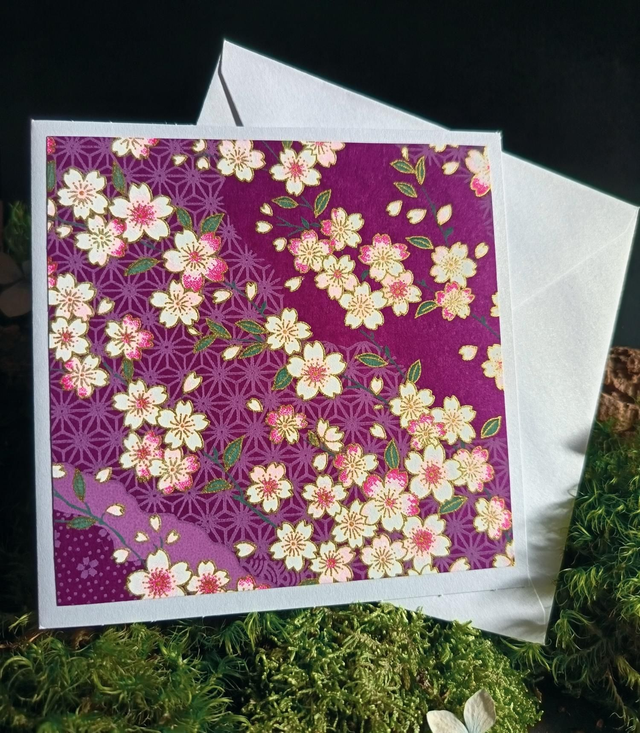 Carte - enveloppe - papier washi - fleurs - violet - La&amp;Titia 