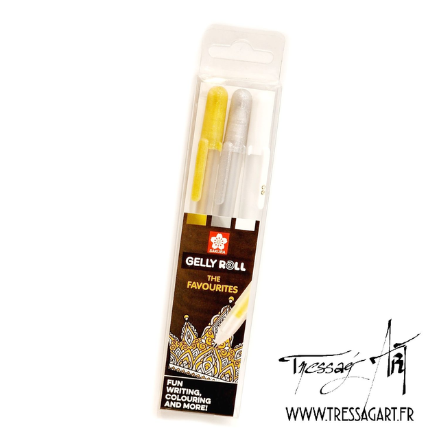 SAKURA - STYLO GEL GELLY ROLL PAR 3 OR ARGENT BLANC - AM065