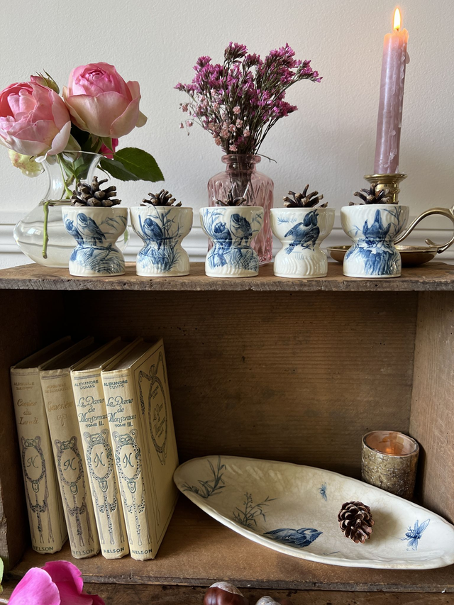 COQUETIER OISEAUX 1 - Coquetier Diabolo aux oiseaux de la manufacture de Gien - Terre de Fer