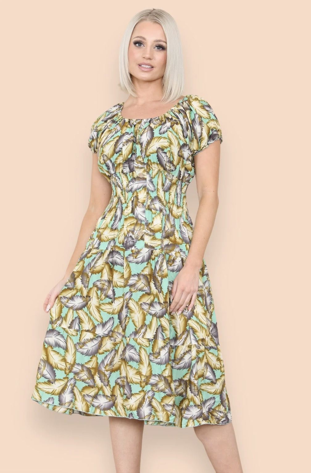 Lime Green Feather Bardot Midi Dress - KM