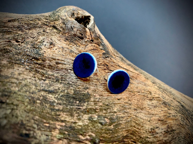 Classic Dark Blue Porcelain Ear Studs Earrings | Ceramic Jewelry | mini-large, handcrafted | 925 Sterling Silver/silver-plated