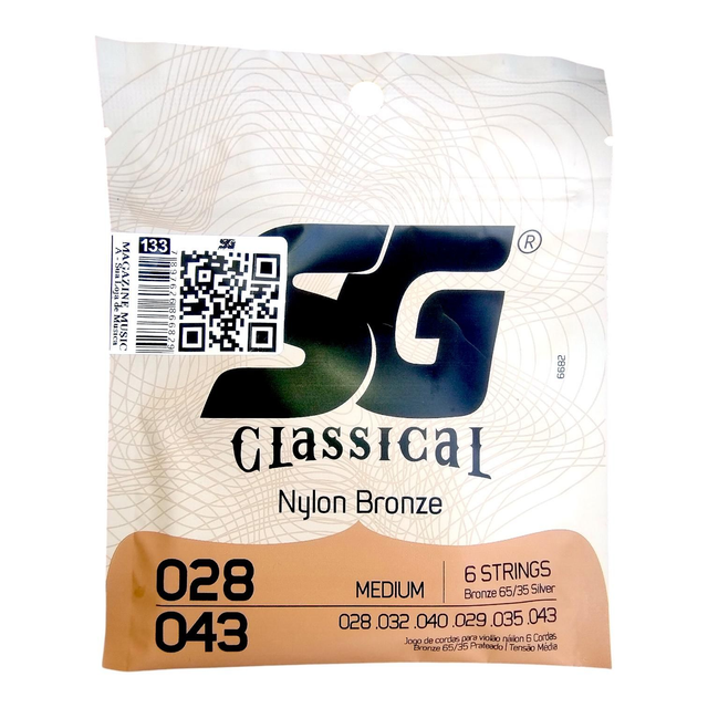 133 - Encordoamento Violão Nylon Bronze 65/35 TENSÃO MÉDIA 6682 SG COD 133