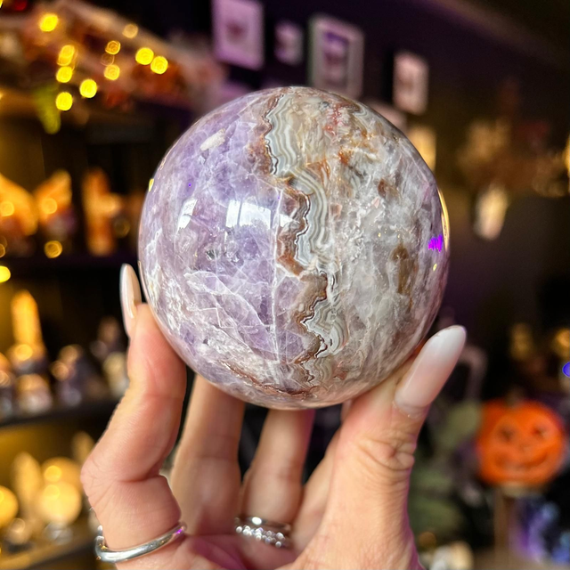 Amethyst with Crazy Lace Agate Sphere R59K8