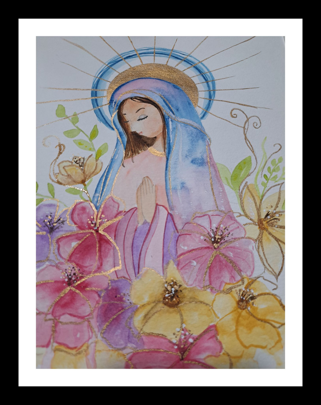 Pintura flores para la virgen