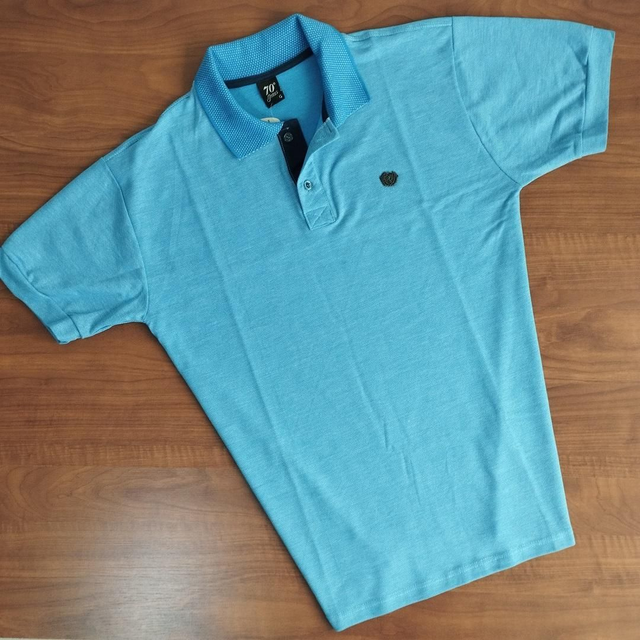 Camisa Polo Piquet Premium azul gola mista 