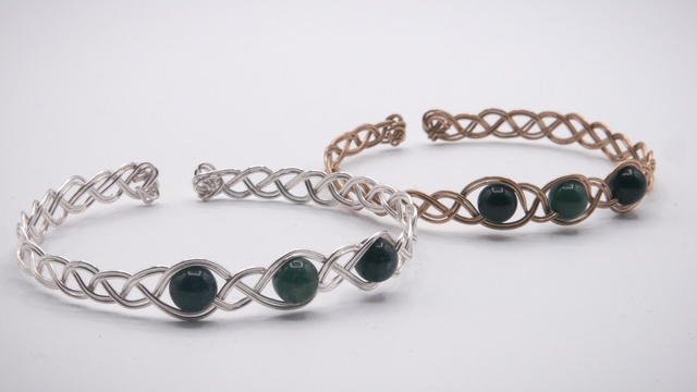 Bracelet tressé 3 agates mousse (vertes)