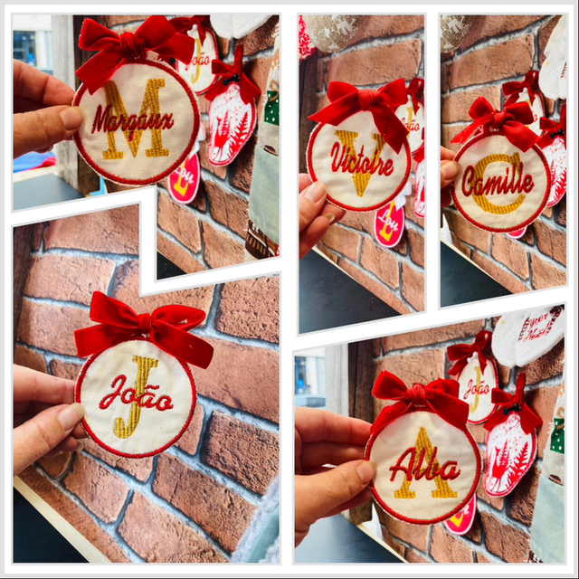 Boule de noël blanche brodé personnalisé 