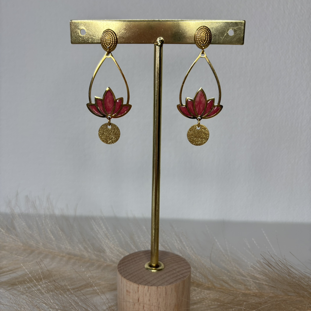 Boucles d’oreilles fleurs de lotus rose