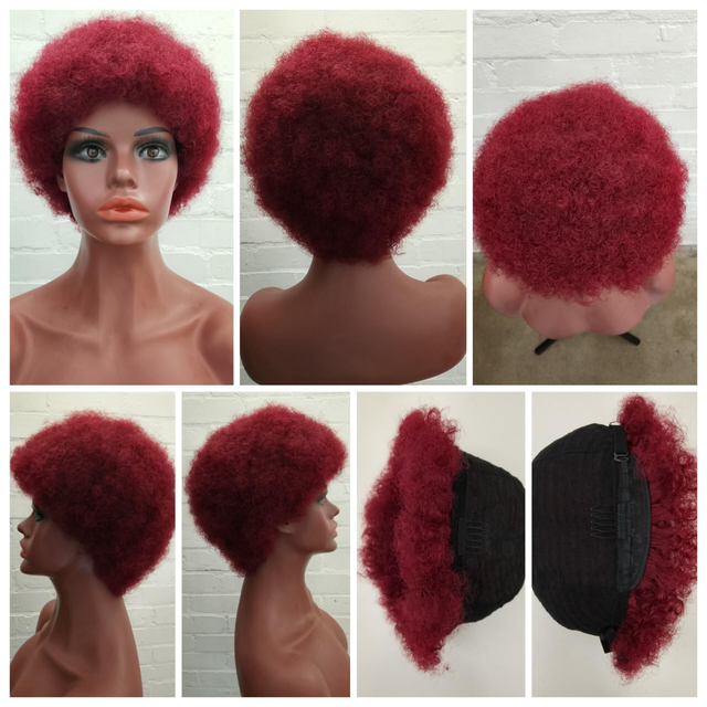 Burgundy Human Hair Afro Wig 