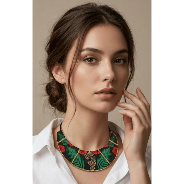 Gargantilla Leopardo Dorado 3D | Diseño Étnico Tropical | Joyería Sostenible ImpYris