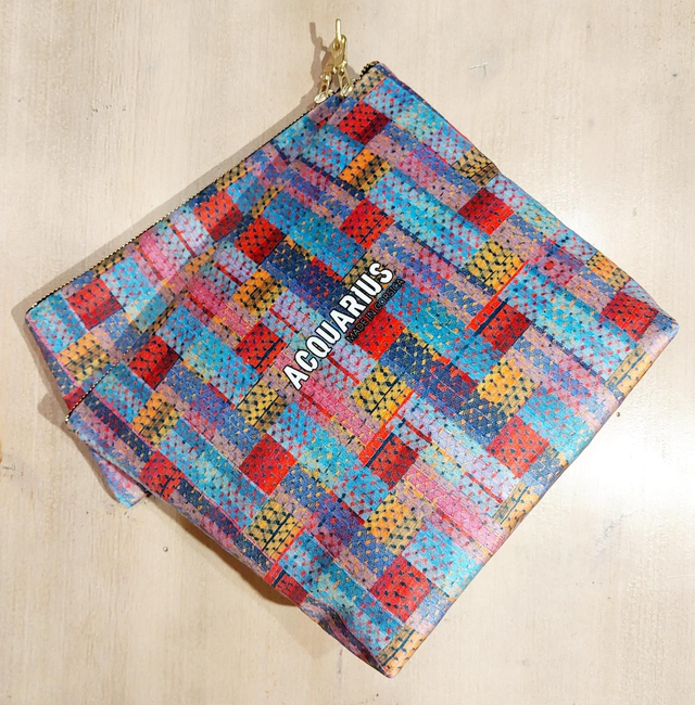 Madras Bleu. Pochette et trousse en velours.