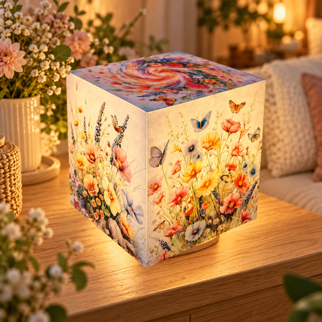 Lampe d'ambiance en cire 12x12cm- "Fleurs 2"