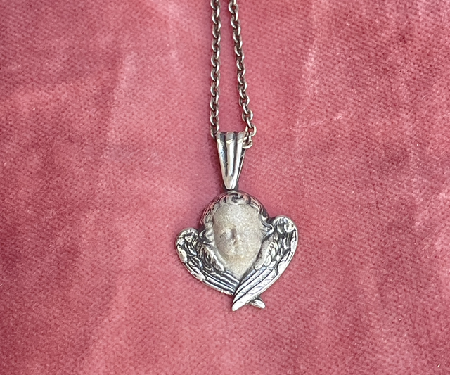 Engel Amulett Anhänger Talismann  Putte Emaille Silber