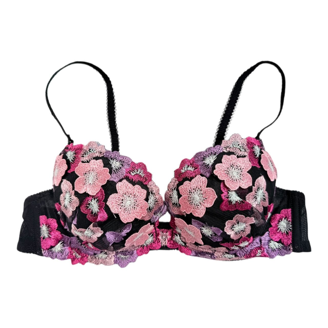 Pink and black floral Japanese Bra UK 34A 