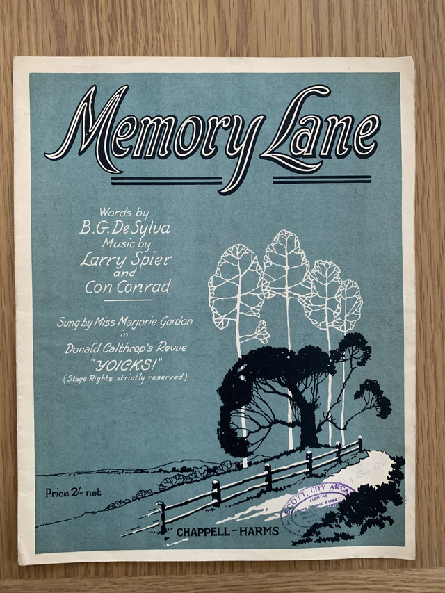 Memory Lane by B.G. De Sylva, Larry Spier and Con Conrad Vintage Sheet Music