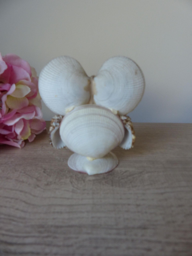 Statuette chouette hibou en coquillages - Sculpture vintage artisanat français, Décoration bord de mer, Souvenir famille vacances à la plage