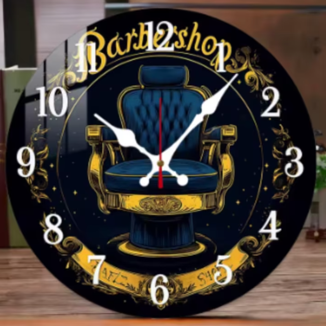 Ronde wandklok van hout Kapsalon (25cm)