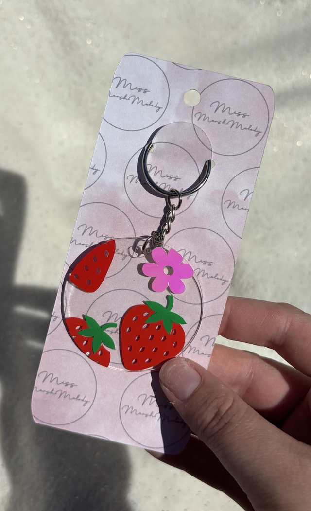 Strawberries and Flowers Keyring