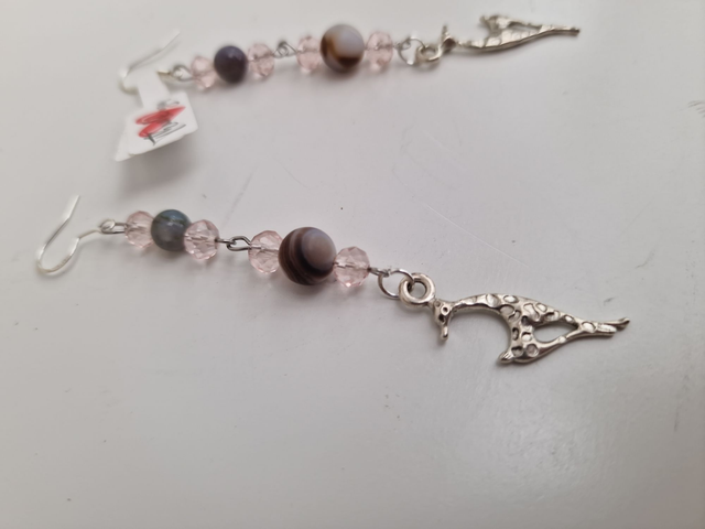 Boucles D'oreilles Girafes Acier Argenté Perles Agate Indienne Aventurine