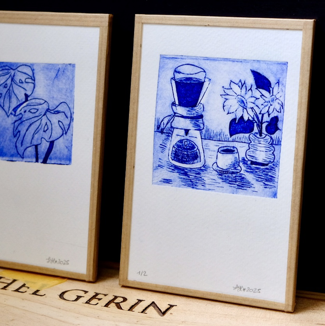 Chemex et tournesol - petite estampe 10x15