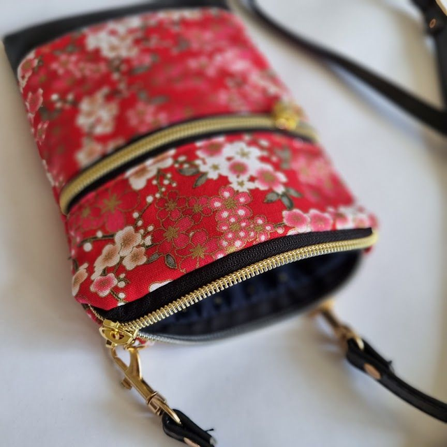 Mini-sac pour téléphone "Nina" rouge & simili cuir noir