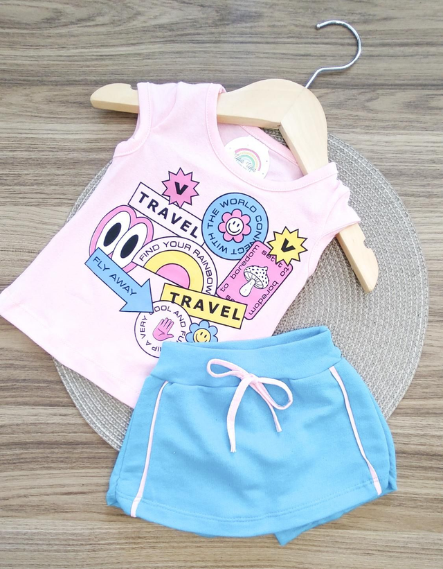 Conjunto Baby Blusa e Short Saia Viagem