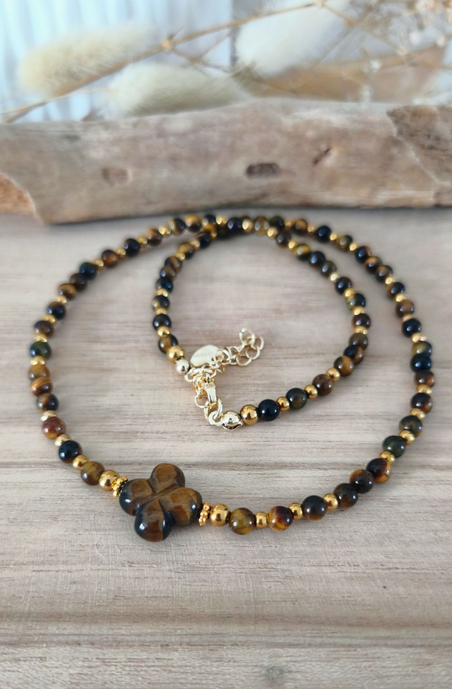 A Collier "Trèfle" Oeil de tigre