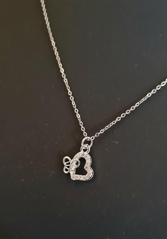 Collier Papillon Sur Coeur Strass acier inoxydable 