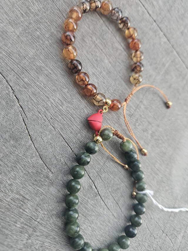 Bracelet duo femme/homme agate de feu et jade thaïlandais 
