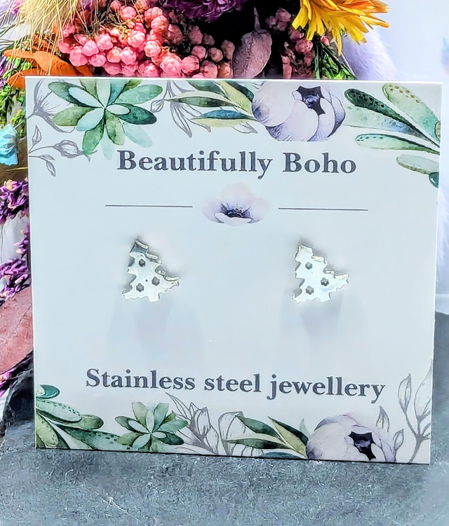 Stainless Steel Christmas Tree Stud Earrings 